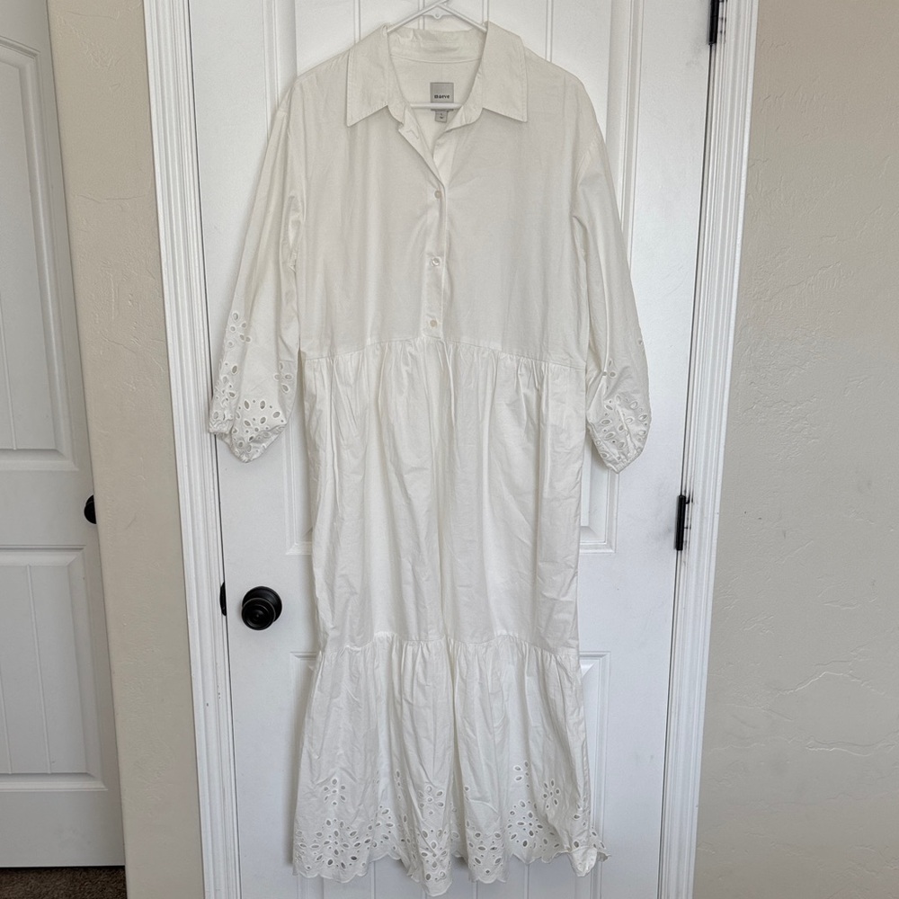 Maeve White Long Sleeve Eyelet Dress